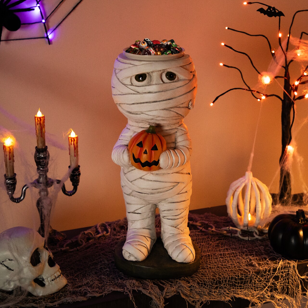 Northlight Mummy Holding Jack-O-Lantern Pumpkin Halloween Decoration - 19.5"